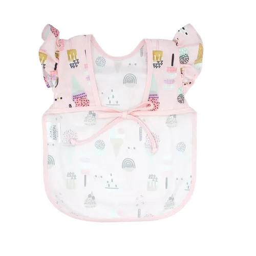 Vista 3 de BapronBaby Flutter Pink Ice Cream - Babero suave impermeable resistente a las manchas - Lavable a máquina - 197ft - 5 años - Sz preescolar 3-5 años