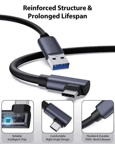Vista 5 de Amavasion Cable de enlace de 16 pies compatible con OculusMeta Quest 2Pico 4 accesorios, con puerto de carga separado para fuente de alimentación