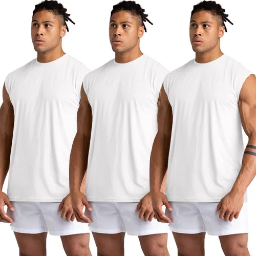 Vista 3 de Holure Paquete de 1 o 3 o 5 camisetas sin mangas para hombre, camisetas sin mangas de entrenamiento, camisetas atléticas para entrenamiento