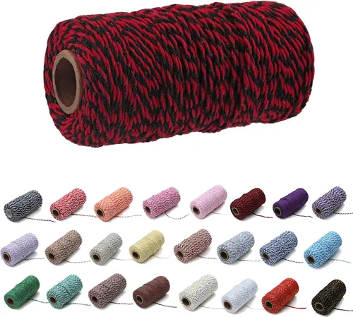 Vista 14 de 1 rollo de cuerda de algodón colorida de 0.0787 in de 109 yardas, cuerda para panaderos, manualidades DIY, envoltura de regalos, Navidad, boda #02