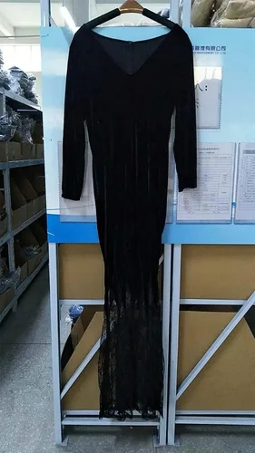 Vista 5 de Vestido largo de sirena para mujer, vestido largo con cuello en V, vestido de encaje negro, vestido de fiesta de Halloween, cosplay, vestidos