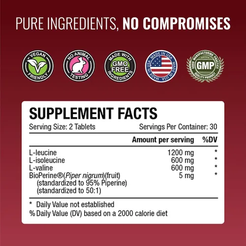 Vista 4 de Approved Science Suplemento BCAA - 60 tabletas - 2400 mg - Aumenta el rendimiento y mejora el desarrollo muscular - L-leucina, L-isoleucina
