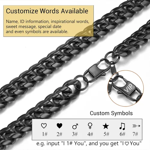Vista 7 de PROSTEEL Trendy Cuban Links Necklace for Men Women, Black18K Gold Plated 316L Stainless Steel, W 4.8mm-14mm, L 14inch-30inch, Come Gift Box