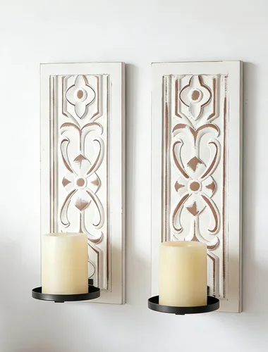 Vista 8 de Juego de 2 candelabros de pared tallados en madera