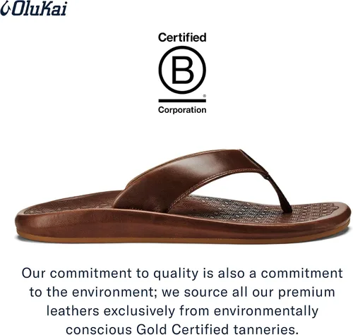 Vista 4 de OLUKAI 'Ilikai Sandalias de cuero para hombre, sandalias de cuero de grano completo, plantilla anatómica y amortiguación, ajuste cómodo y goma