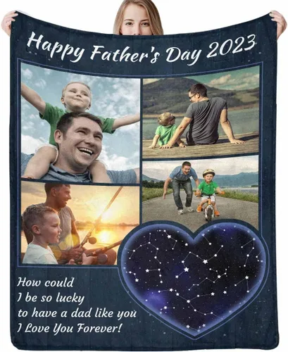 Vista 10 de D-Story Manta personalizada con texto fotográfico, manta de franela personalizada para Navidad, cumpleaños, San Valentín, para parejas, familiares