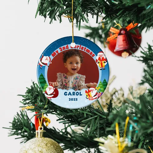 Vista 2 de Adorno de Navidad personalizado con foto para bebé, mi segunda Navidad, adorno de recuerdo de bebé, adornos colgantes de Navidad