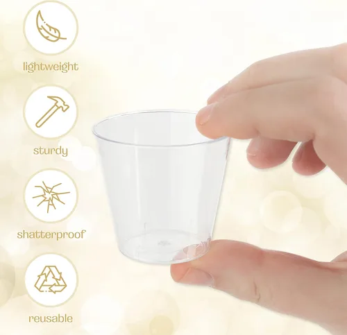 Vista 3 de PARTY BARGAINS 200 vasos desechables de 1 oz, vasos de plástico duro transparente para whisky, gelatina, degustación, salsa, salsas y muestras