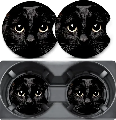 Vista 9 de Paquete de 2 posavasos para automóvil para portavasos, posavasos para portavasos de automóvil Trio Cats, tapete de goma antideslizante