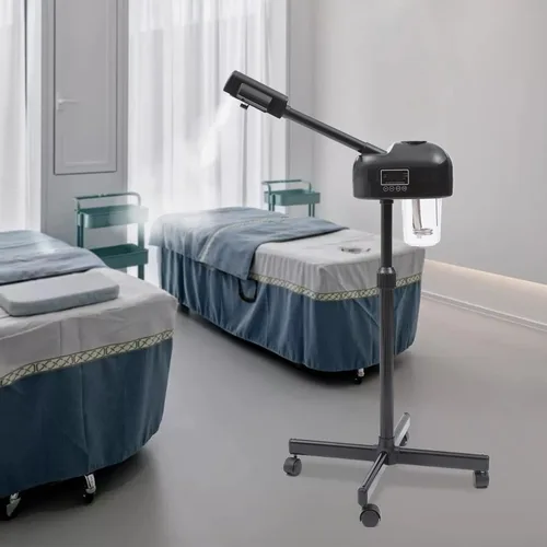 Vista 2 de Vaporizador facial para cara, profesional LCD de niebla caliente, vaporizador facial portátil de ozono para limpieza facial profunda, temporizador
