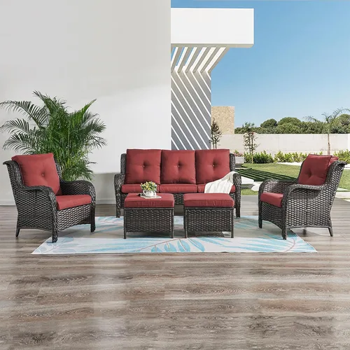 Vista 2 de Rilyson Sofá de mimbre para patio al aire libre, capacidad de peso de 900 libras, sofá grande de mimbre de 3 plazas con cojines de asiento de 4