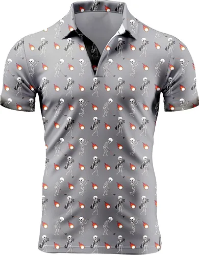 Vista 119 de Camisa de golf de los años 80 para hombre, ajuste seco, manga corta, estampada, divertidas, camisas de golf de los años 90 para hombre