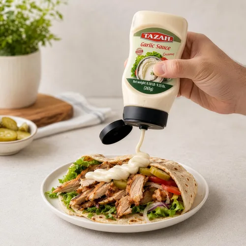 Vista 4 de TAZAH - Salsa cremosa de ajo, botella exprimible, 9.35 oz (265 g), paquete