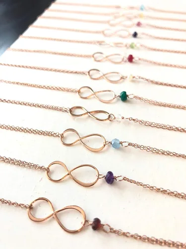 Vista 12 de Pulsera con dije de infinito con piedra natal, joyería hecha a mano, regalo para ella