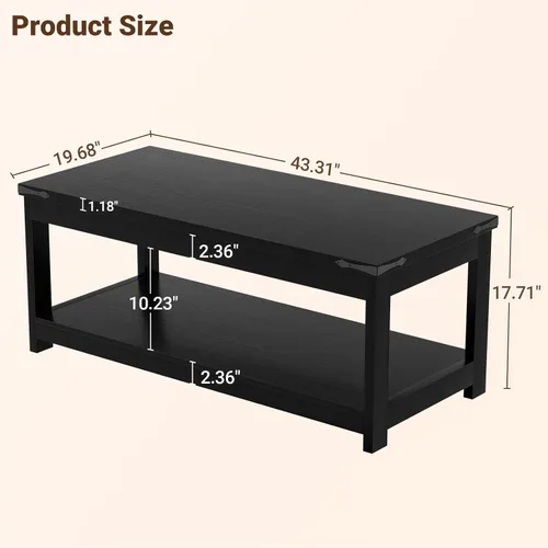 Vista 2 de Homieasy Mesa auxiliar rectangular de 43.3 pulgadas con estante de almacenamiento, mesa central de madera de granja para sala de estar, moderna mesa