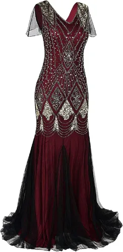 Vista 3 de Vestido Flapper del Gran Gatsby de los años 20, estilo vintage de los años 20, vestido de noche de sirena con lentejuelas, fiesta formal con guantes