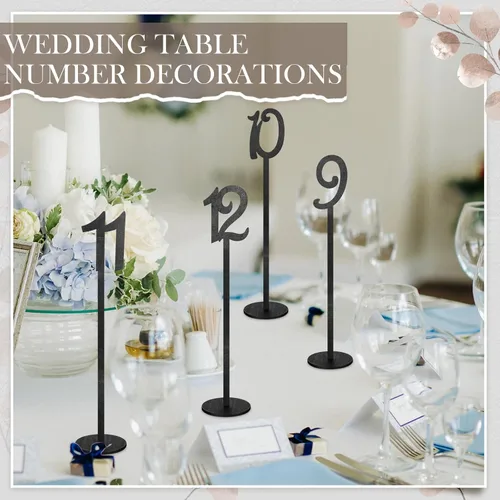 Vista 5 de Yulejo - 20 números de mesa para boda con soporte, 1-20, color negro Números de asiento de madera con base redonda, ideal para bodas, recepciones