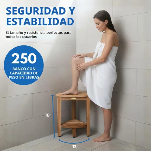 Vista 2 de EcoDecors Snazzy Corner Banco Taburete Asiento Silla de Ducha Impermeable de Madera de Teca Para Ducha Interior Proporciona Seguridad