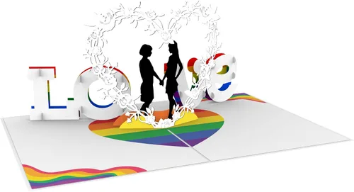 Vista 6 de iGifts And Cards Tarjeta emergente de corazón lesbiana 3D – Escultura de amor es amor para el mes del orgullo, salir y día de San Valentín – Regalo