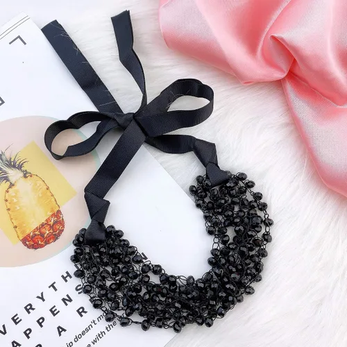 Vista 5 de Firstmeet FIRSTMET - Collar hecho a mano con cuentas de cristal y lazo para mujer