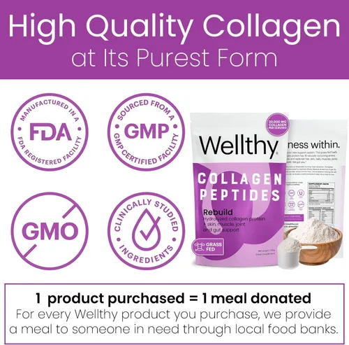 Vista 8 de Wellthy Polvo de proteína de péptidos de colágeno – Colágeno hidrolizado alimentado con pasto para el crecimiento del cabello, piel, uñas, intestino
