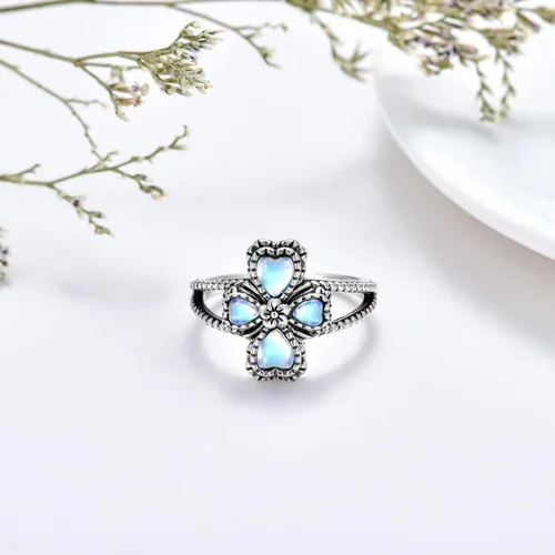 Vista 3 de BETHZA Cross Moonstone Ring Sterling Silver Natural Moonstone Flower Ring Navajo Tribes Style Ring for Women