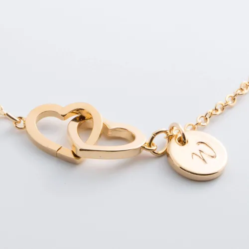 Vista 5 de Personalized Initial Two Hearts Anklet 16K Plated Gold Rose Gold Silver Birthday Bridesmaids Mothers day Christmas Wedding Gift