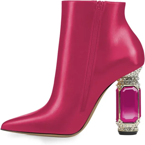 Vista 102 de FSJ Botas de tacón alto con punta puntiaguda para mujer, con tacón alto, con cremallera lateral brillante, estilo casual, para uso diario, zapatos
