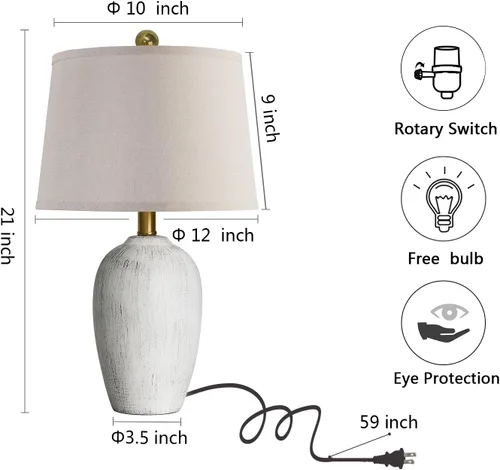 Vista 7 de AIEAMPDO Juego de 2 lámparas de mesa de cerámica rústica de 21'' para sala de estar, dormitorio, lámparas de mesita de noche vintage de granja