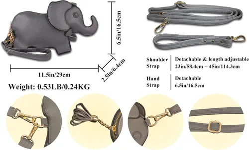 Vista 2 de Lindo bolso de hombro de piel sintética con forma de animal novedoso bolso de elefante regalo para mujeres
