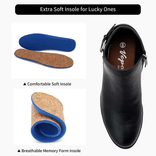Vista 3 de VEPOSE botas al tobillo para mujer con tacón bajo y grueso, con perforaciones, botas de vaquero