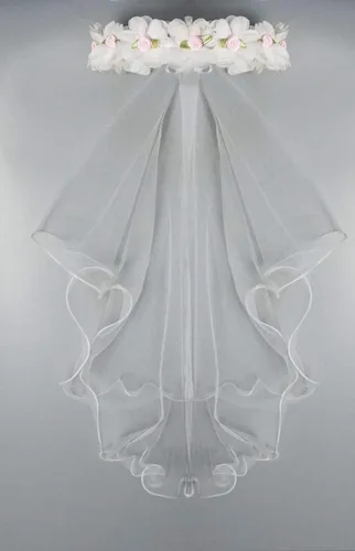 Vista 7 de Corona de flores con velo para niñas, ideal para eventos como bodas