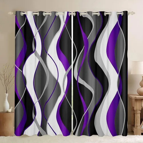 Vista 12 de Cortinas opacas negras de panal de abeja con luces de neón azul real, tratamientos de ventana con estampado geométrico hexagonal, decoración