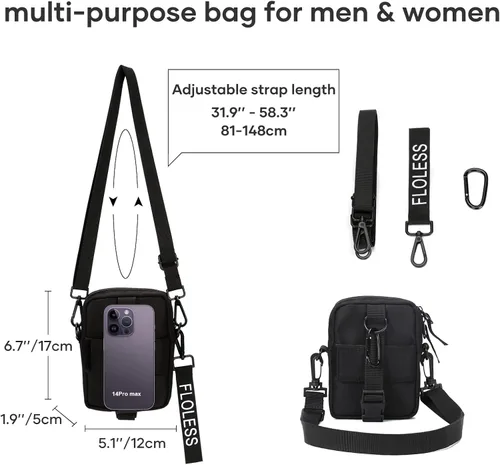 Vista 3 de Bolso cruzado para hombre bolso de hombro para teléfono para pasaporte pequeño bolso lateral para hombre negro
