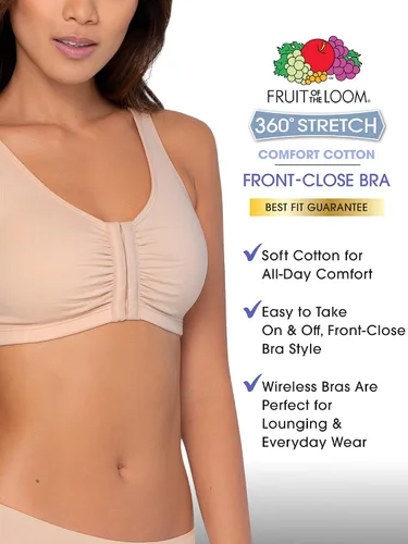Vista 3 de Fruit of the Loom Brasier deportivo reforzado para mujer, de cierre frontal