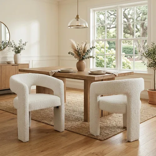 Vista 17 de Hyfirm Sillas de Comedor Modernas Tipo Barril Juego de 1, Cómoda Silla de Comedor de Acento Tapizada en Chenilla con Brazo para Cocina Sala de Estar