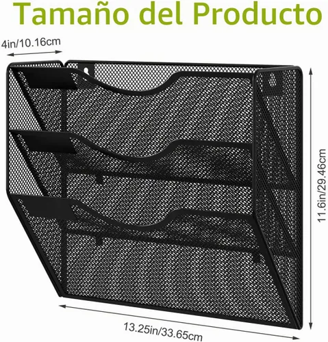Vista 7 de EasyPAG Office - Carpeta de pared con 3 bolsillos para guardar archivos, organizador de metal para documentos Negro