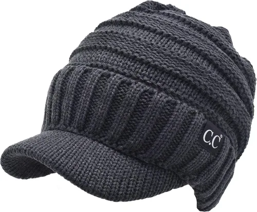 Vista 4 de C.C Gorro de punto acanalado de gran tamaño con visera