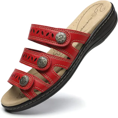 Vista 10 de Sandalias de cuero cómodas para mujer, ligeras, planas, bonitas, sin cordones, informales, para caminar Beige