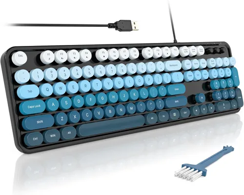 Vista 21 de MOFII Teclados de computadora con cable, teclado USB de tamaño completo Plug Play, bonito teclado estético colorido con soportes plegables