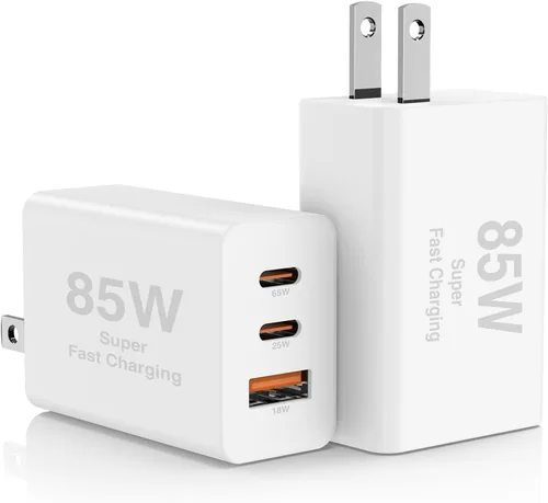 Vista 15 de Paquete de 2 bloques de cargador de pared USB C de 85 W, adaptador de carga USB C de 3 puertos de 100 W tipo C de carga súper rápida para MacBook