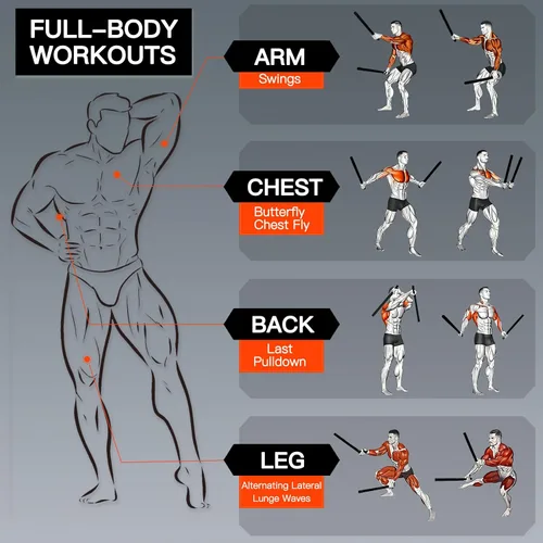 Vista 4 de Cuerdas de batalla sin cuerda de AddWin, cuerdas de entrenamiento con peso mejoradas para hombres y mujeres, gimnasio en casa y entrenamientos HIIT