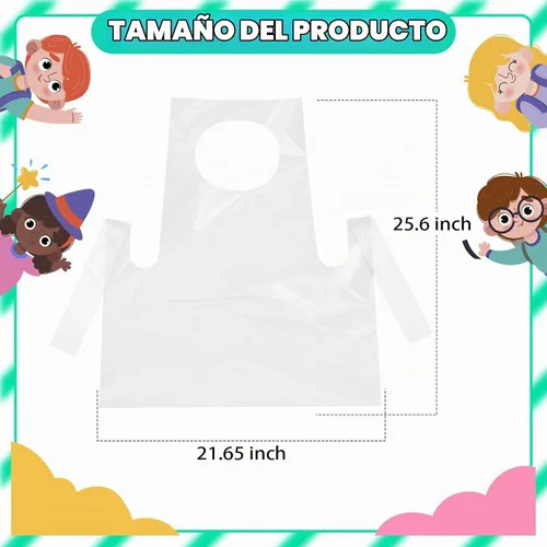 Vista 2 de Delantales desechables para niños, delantales de plástico transparente para niños, desechables, impermeables, para pintar, cocinar, 4-12