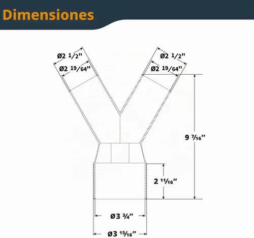 Vista 4 de POWERTEC 70276 Accesorio Divisor de Recolección de Polvo de 4 Pulgadas a 2-1/2 Pulgadas Ajuste en Y de 4" a 2-1/2