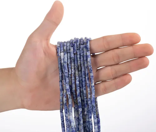 Vista 2 de Granos de tubo cilíndrico de sodalita azul natural, 0.157x0.512 in, 15.0 instr sueltas semi piedras preciosas para hacer pulseras, collares, aretes
