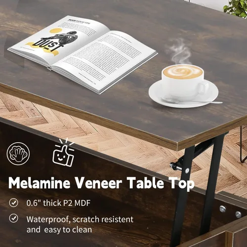 Vista 4 de Mesa de centro elevable con compartimento oculto y almacenamiento, mesas de centro elevables de madera moderna para sala de estar y sala