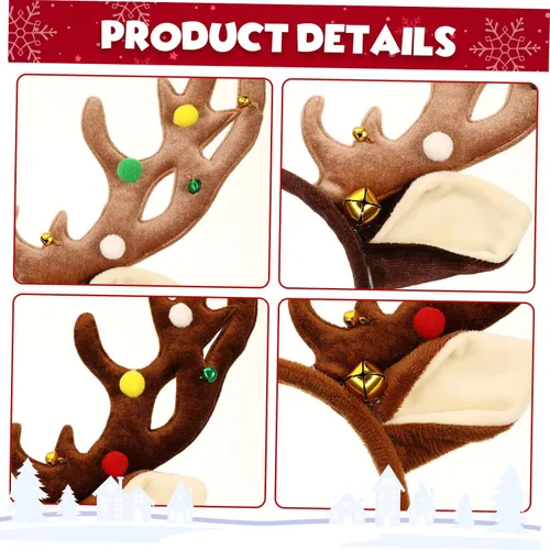 Vista 3 de Amosfun 2 diademas de Navidad con cuernos de reno de Navidad, diadema de cuernos de ciervo, diadema de orejas de reno de Navidad para accesorios