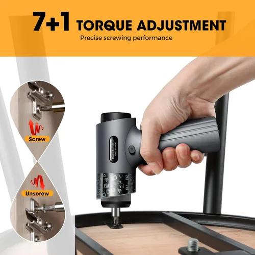 Vista 4 de Destornillador eléctrico inalámbrico, juego de herramientas de reparación recargable de potencia de 3.7 V con 32 puntas, pantalla digital, ajuste