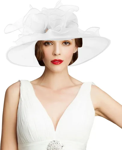 Vista 3 de TLMNU Sombrero de tocado de organza para mujer, de ala ancha, para boda, fiesta de té