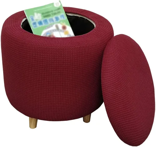 Vista 17 de Funda otomana redonda, fundas elásticas para otomanas, 2 piezas, fundas protectoras para reposapiés a cuadros suaves con parte inferior elástica